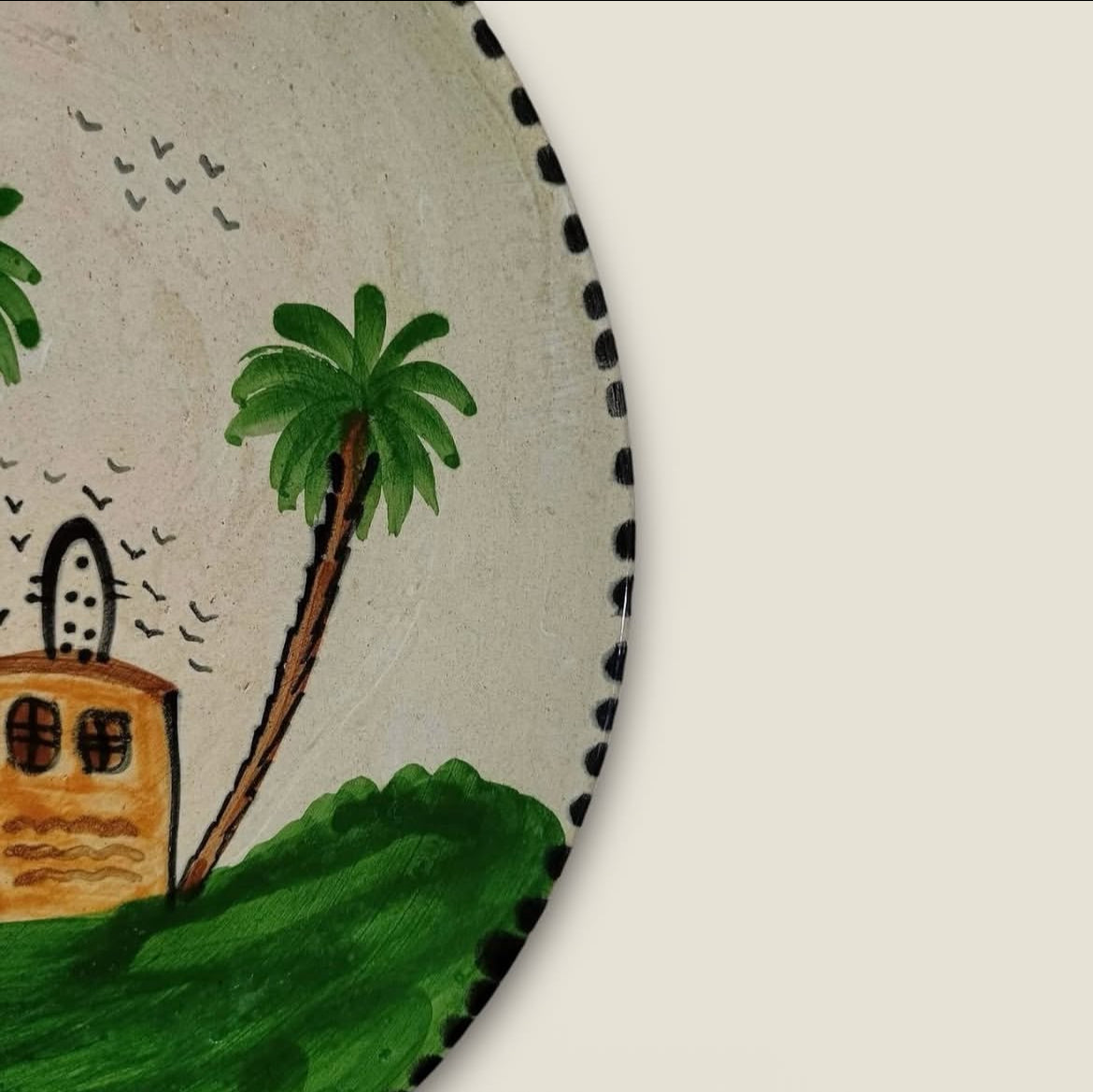 Large Egyptian Countryside Painted Pottery Platter