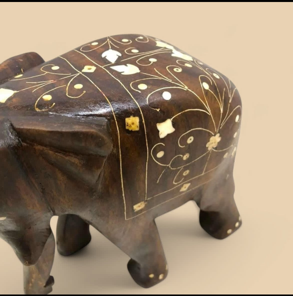 Indian Rosewood Elephant: Hand-Carved with Natural Ivory Inlay
