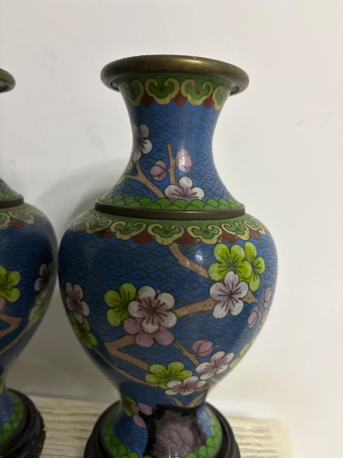 Smooth Cloisonné Vase with Floral & Bird Motifs and Base
