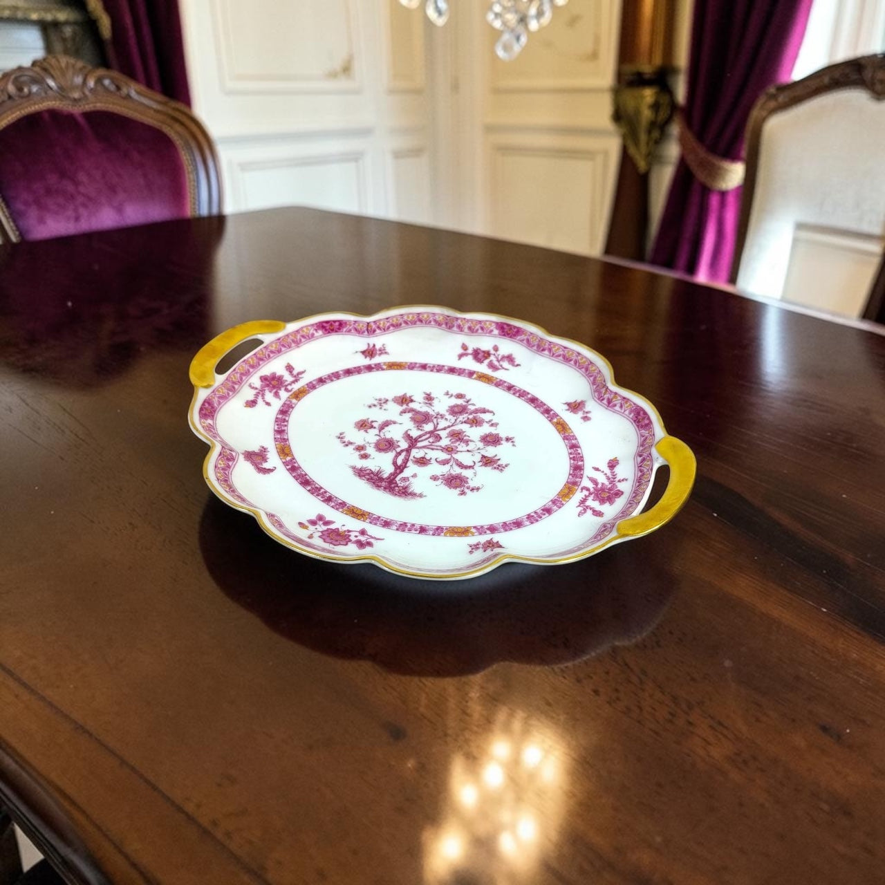 Limoges French Serving Platter – Pink Floral Design with Gold Detailing