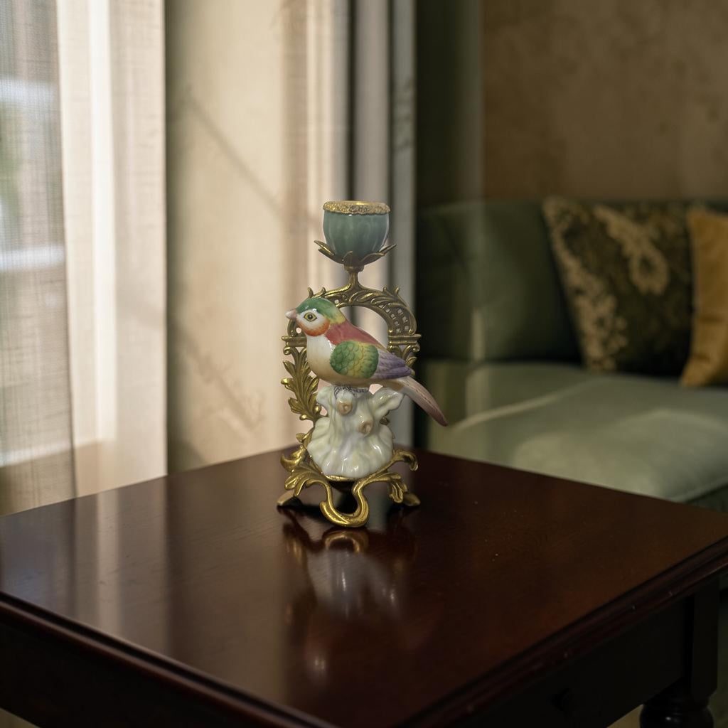 Sèvres Château Ornate Candlestick with Hand-Painted Porcelain Birds