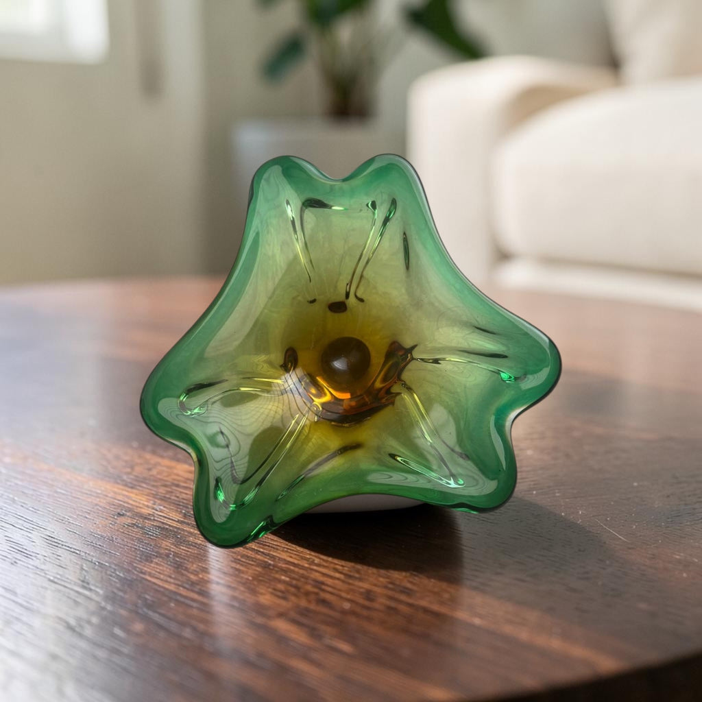 Italian Murano Centerpiece in Green & Amber