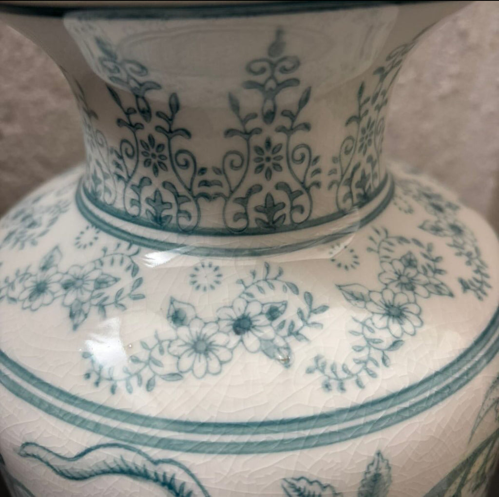 Hand-Painted Cylinder Vase with Birds