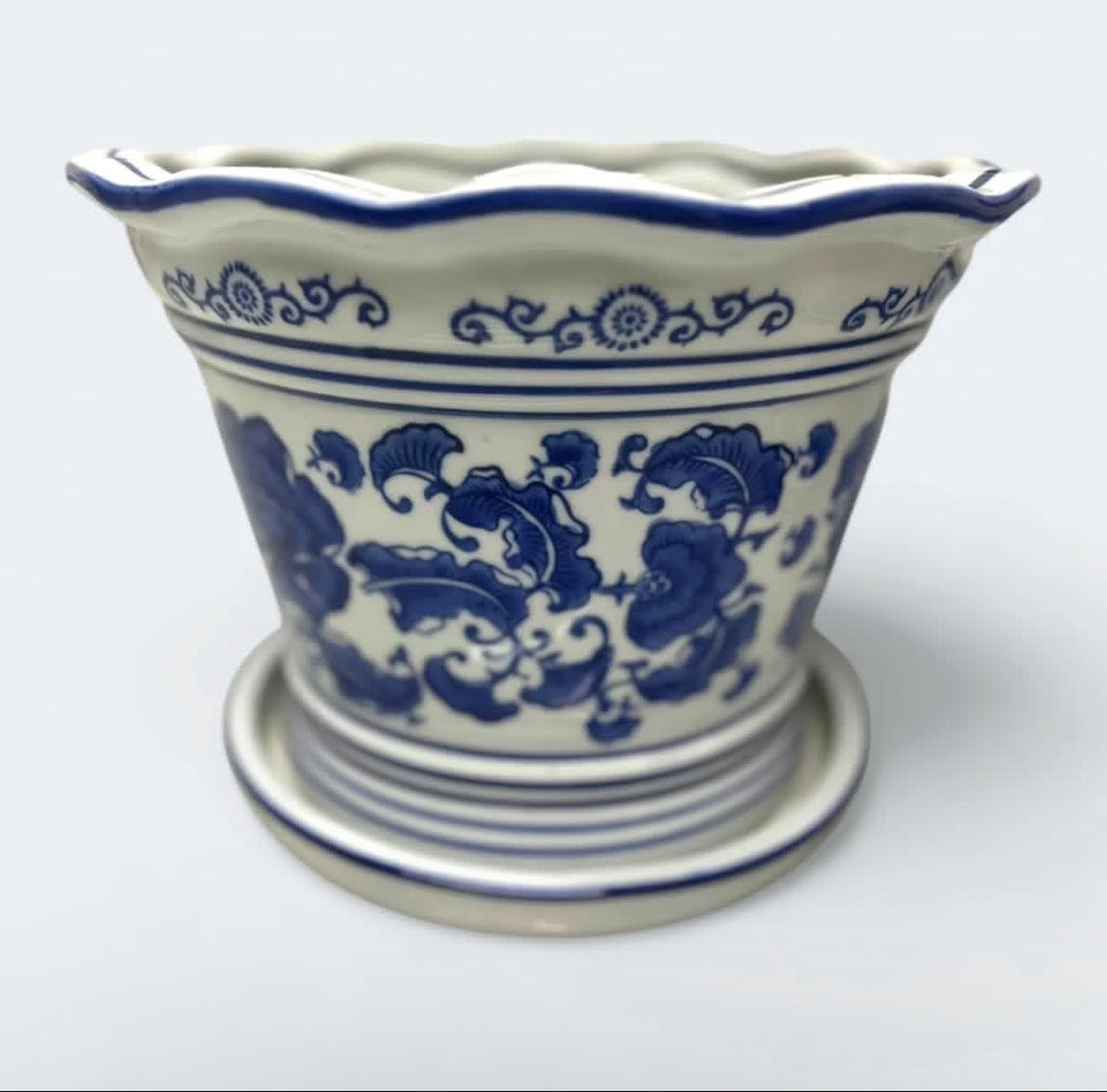 Bleu Blanc Floral Cachepot