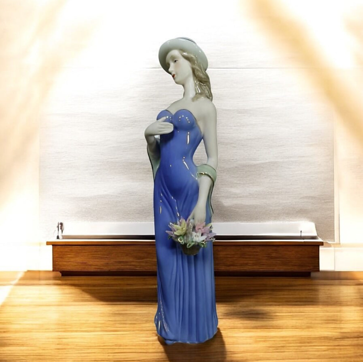 European Bleu Blanc Porcelain Figurine – Bride with Bonnet and Bouquet