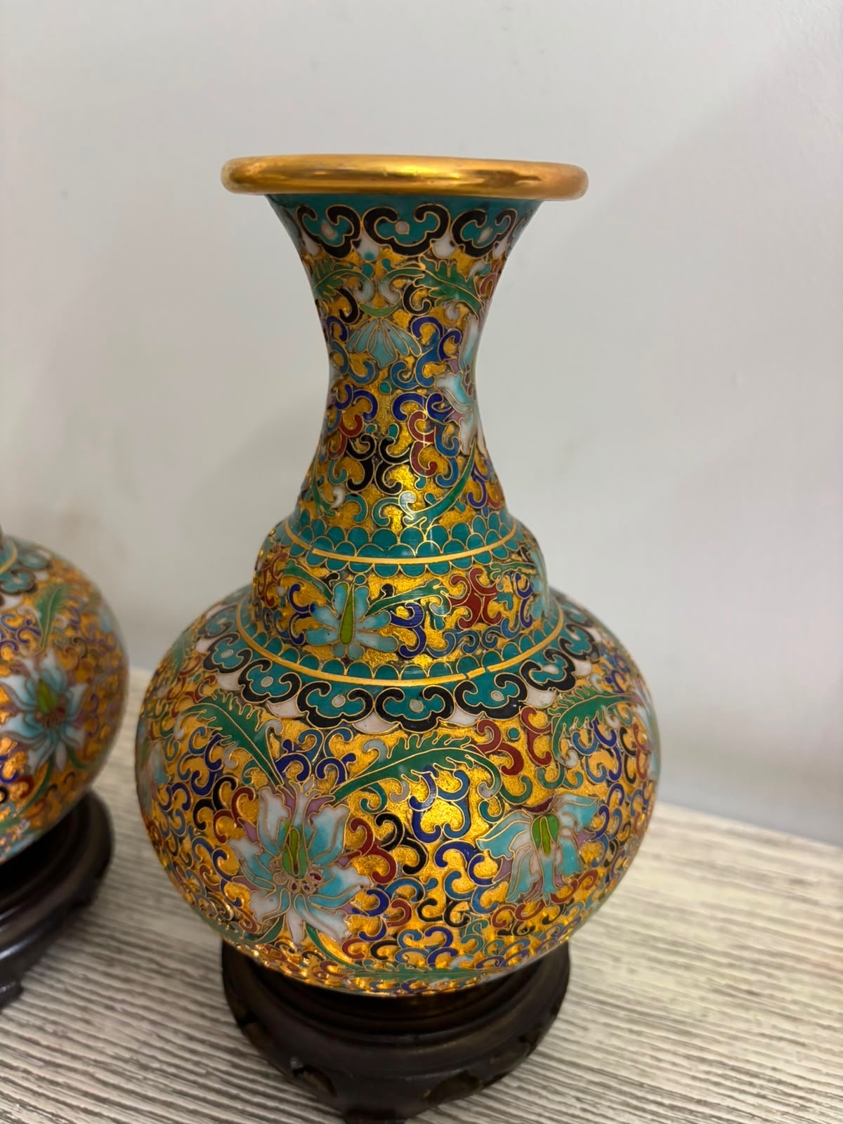 Cloisonné Vase with Wooden Base