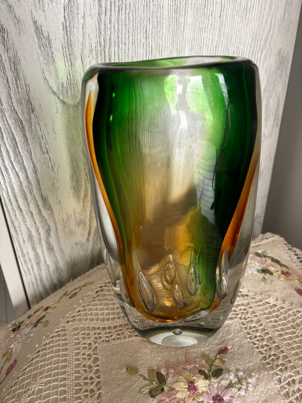Heavy Murano Italian Glass Vase – Rare Form – Multicolored