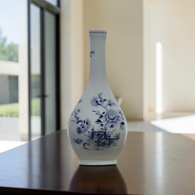 Portuguese Bleu Blanc Porcelain Vase with Floral Design