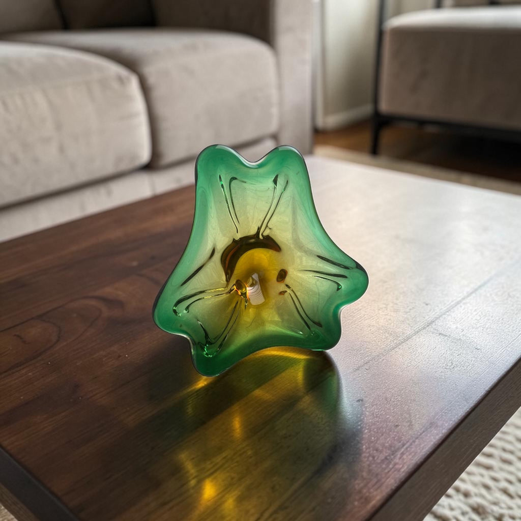 Italian Murano Centerpiece in Green & Amber
