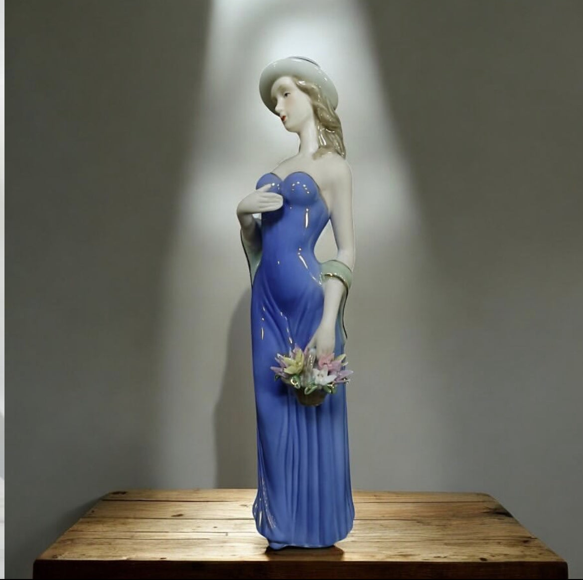 European Bleu Blanc Porcelain Figurine – Bride with Bonnet and Bouquet