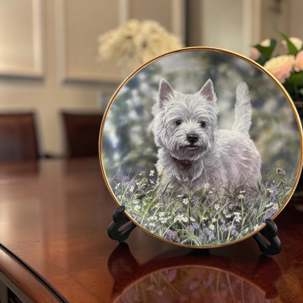 Signed English Porcelain Plate with Distinctive Miniature Artwork & Gilded Initial