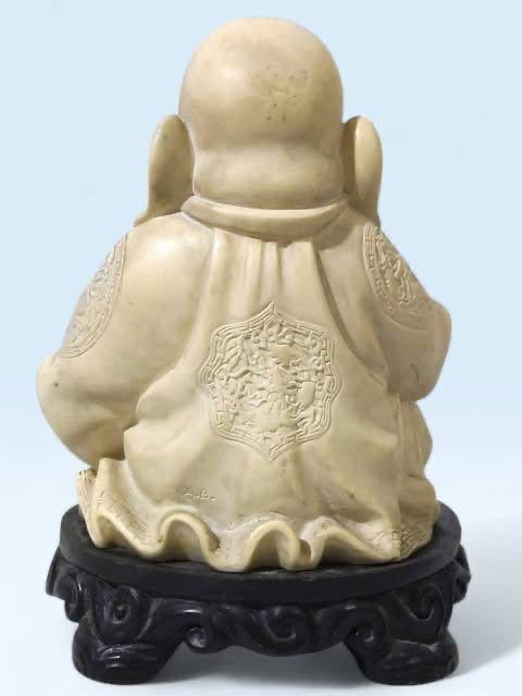 Large Chinoiserie Buddha Statue – Cream Tone – Wooden Base
