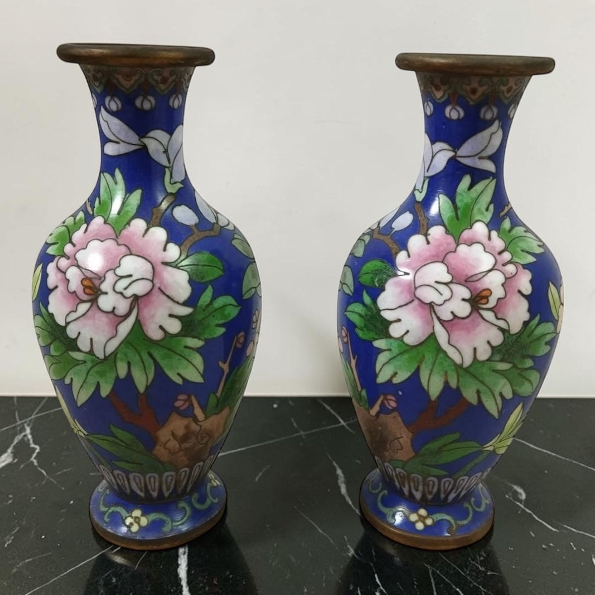 Vintage Cloisonné Vase Pair – Smooth Finish – China