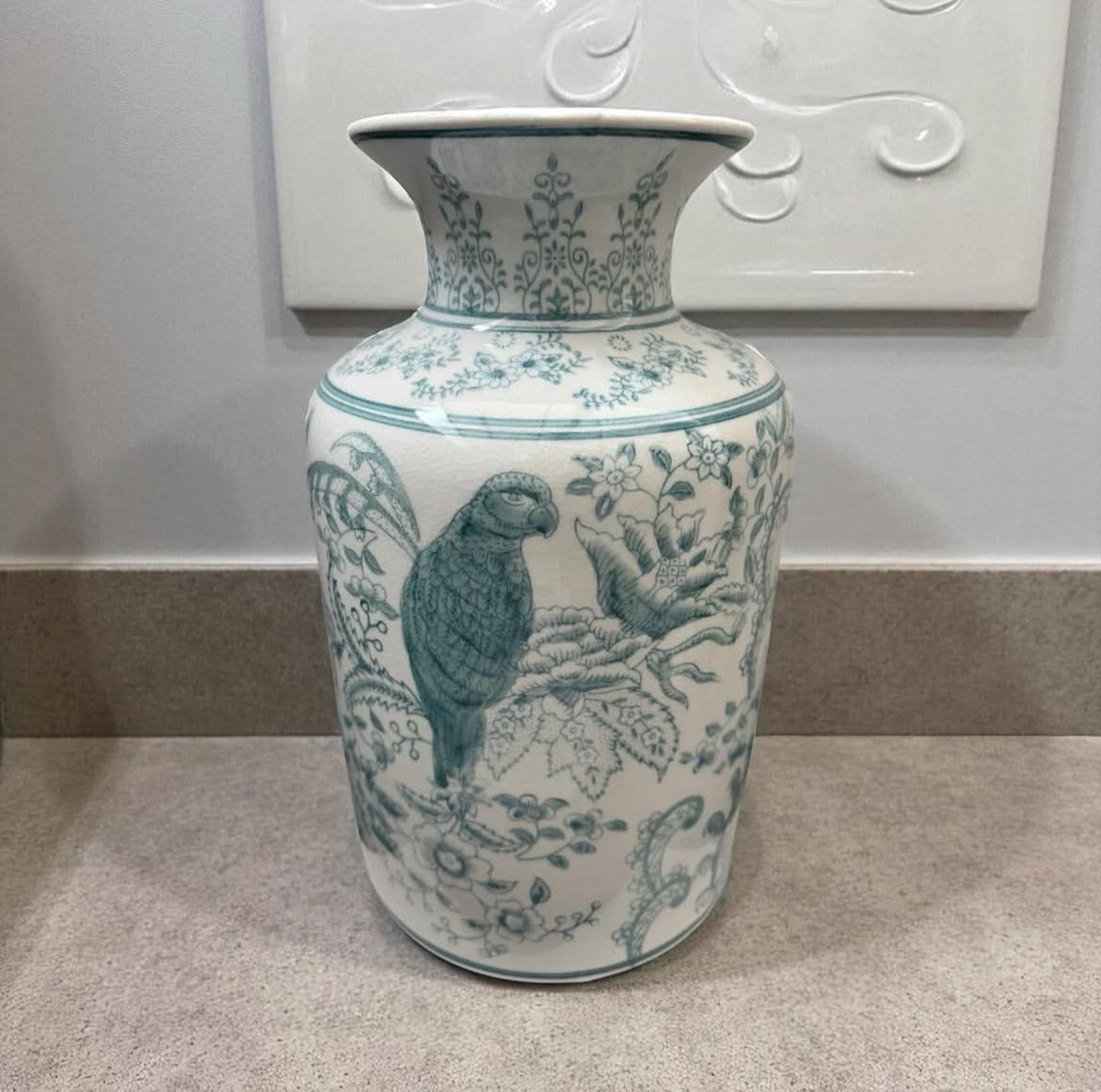 Hand-Painted Cylinder Vase with Birds