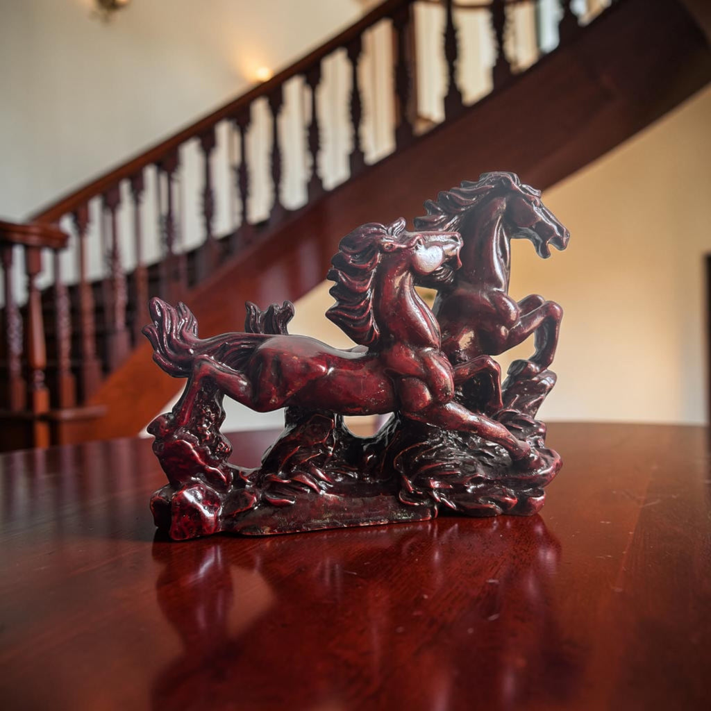 Chinoiserie Hand-Carved Horse Pair Statue – Large Size