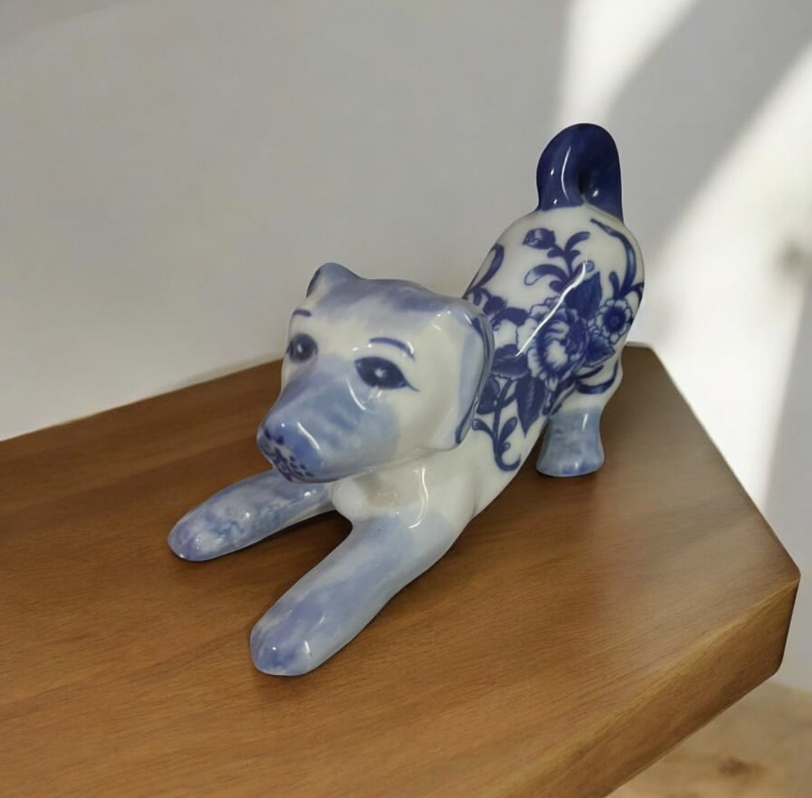 Bleu Blanc Porcelain Dog Figurine