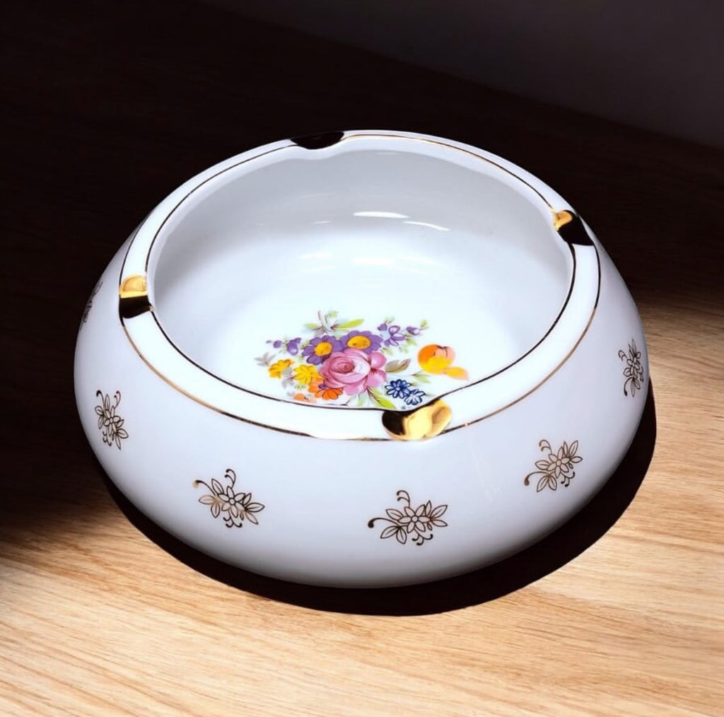 Japanese Porcelain Ashtray with Floral Design