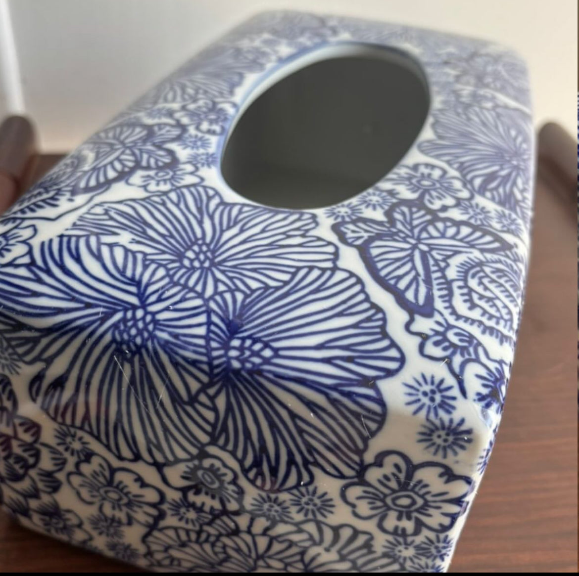 Bleu Blanc Hand-Painted Tissue Box