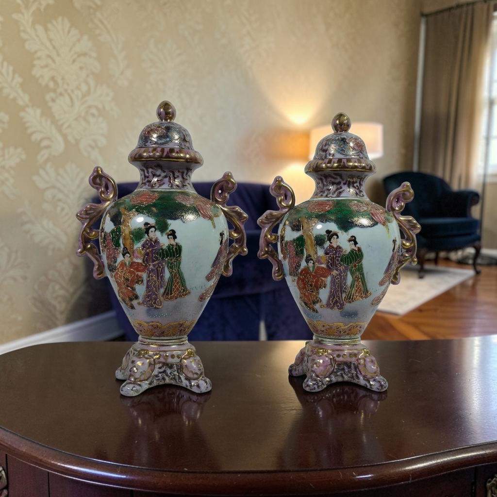 Pair of Chinoiserie Potiches with Bride Motif