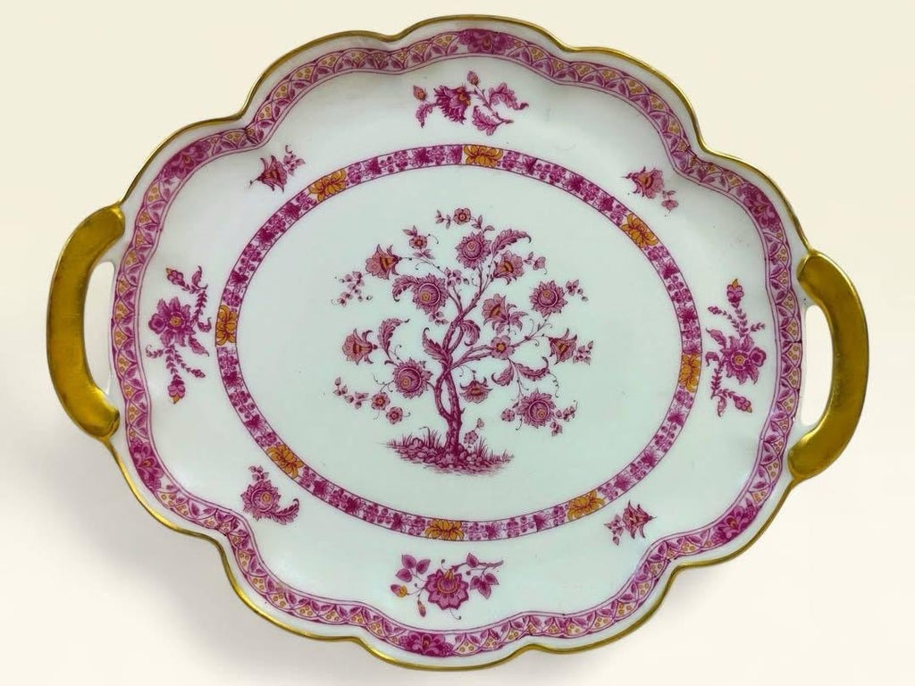 Limoges French Serving Platter – Pink Floral Design with Gold Detailing