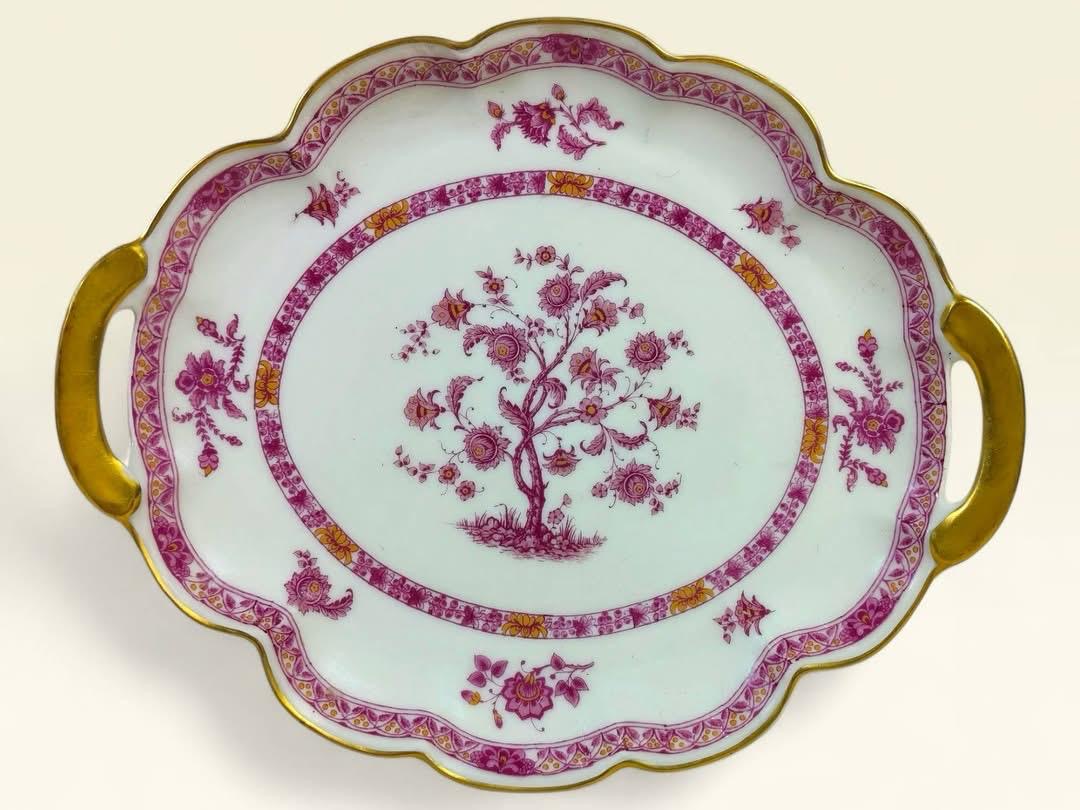 Limoges French Serving Platter – Pink Floral Design with Gold Detailing