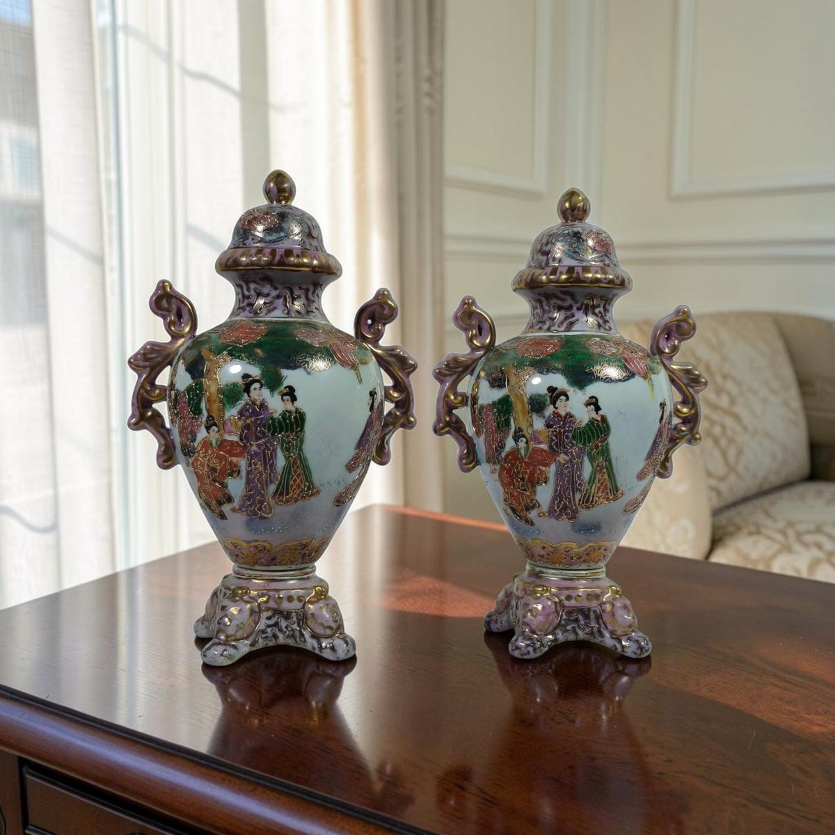 Pair of Chinoiserie Potiches with Bride Motif