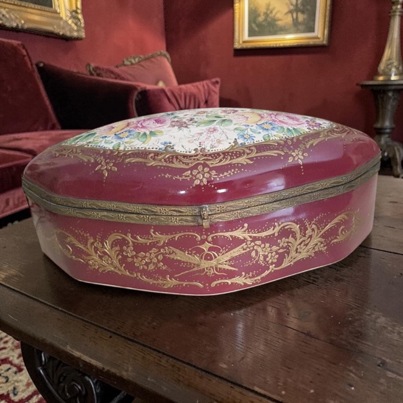 Italian Style Porcelain Bonbonnière with Bronze