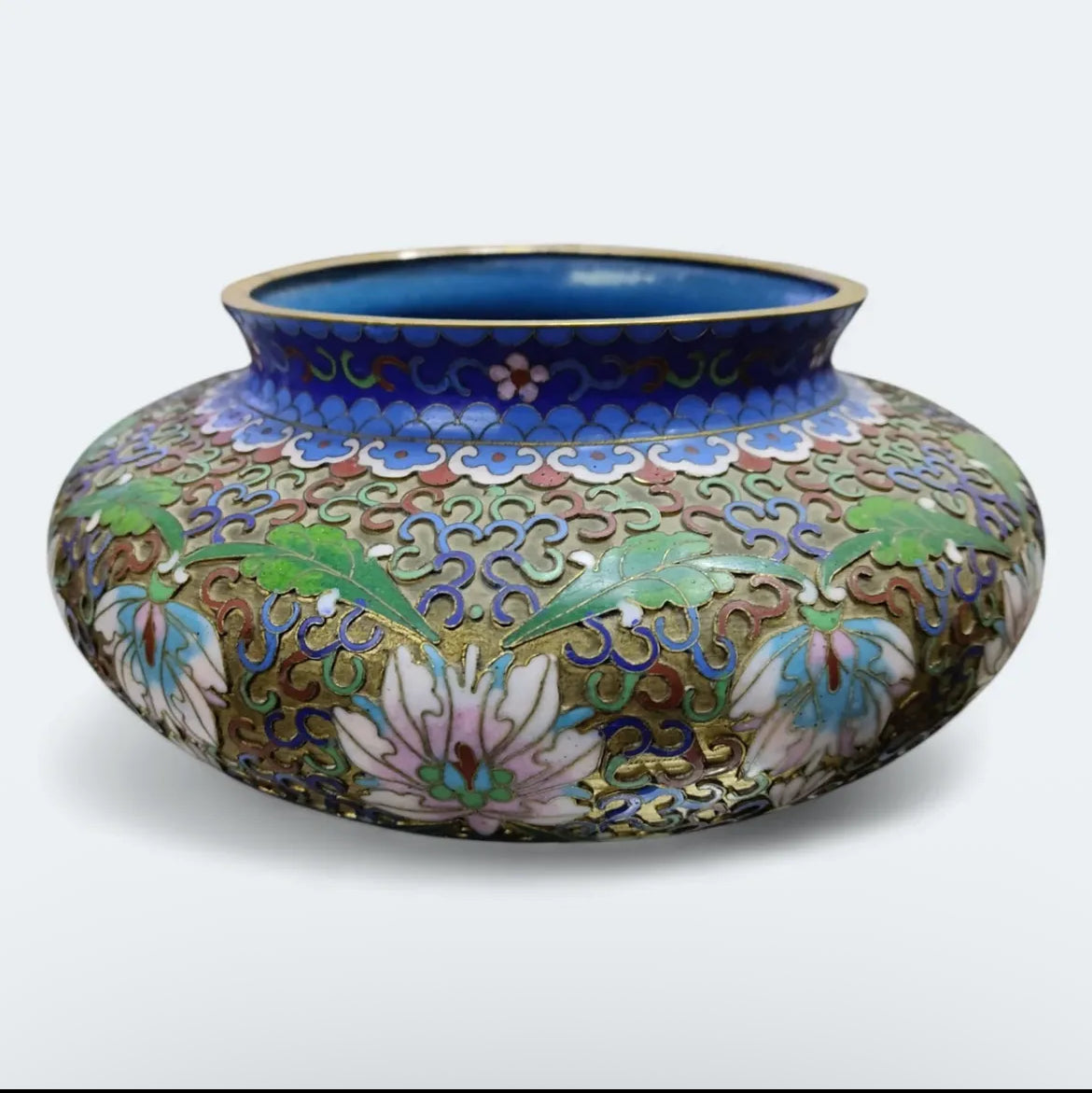 Cloisonné Potiche: Enamel Floral Scroll Lotus Ginger