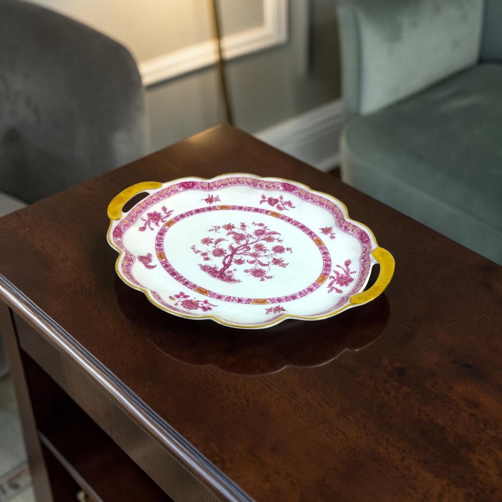 Limoges French Serving Platter – Pink Floral Design with Gold Detailing