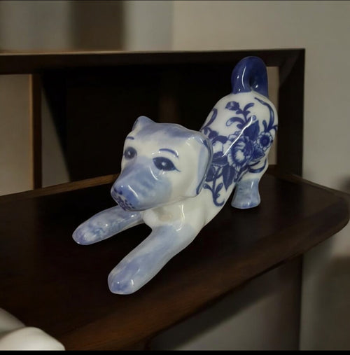 Bleu Blanc Porcelain Dog Figurine