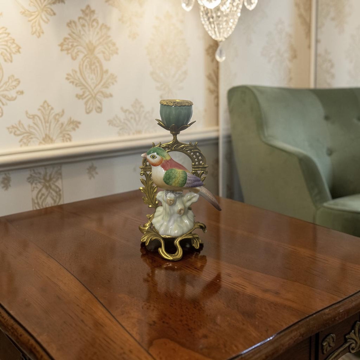 Sèvres Château Ornate Candlestick with Hand-Painted Porcelain Birds