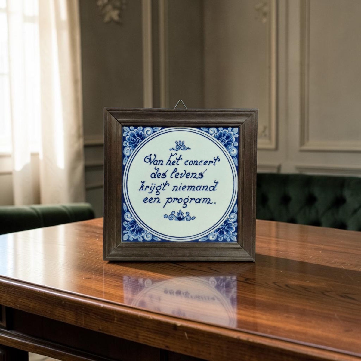 Dutch Delft Porcelain Plaque with Wooden Frame