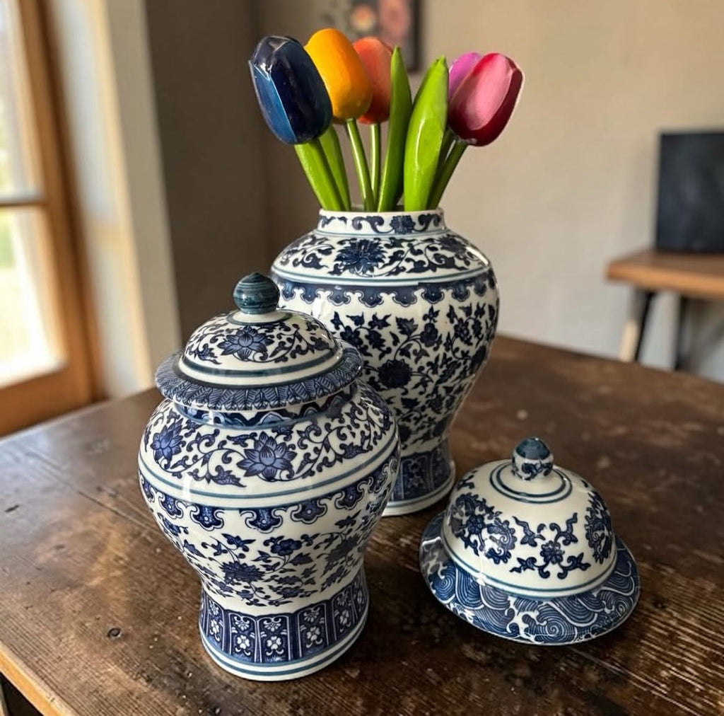 Bleu Blanc Hand-Painted Potiche