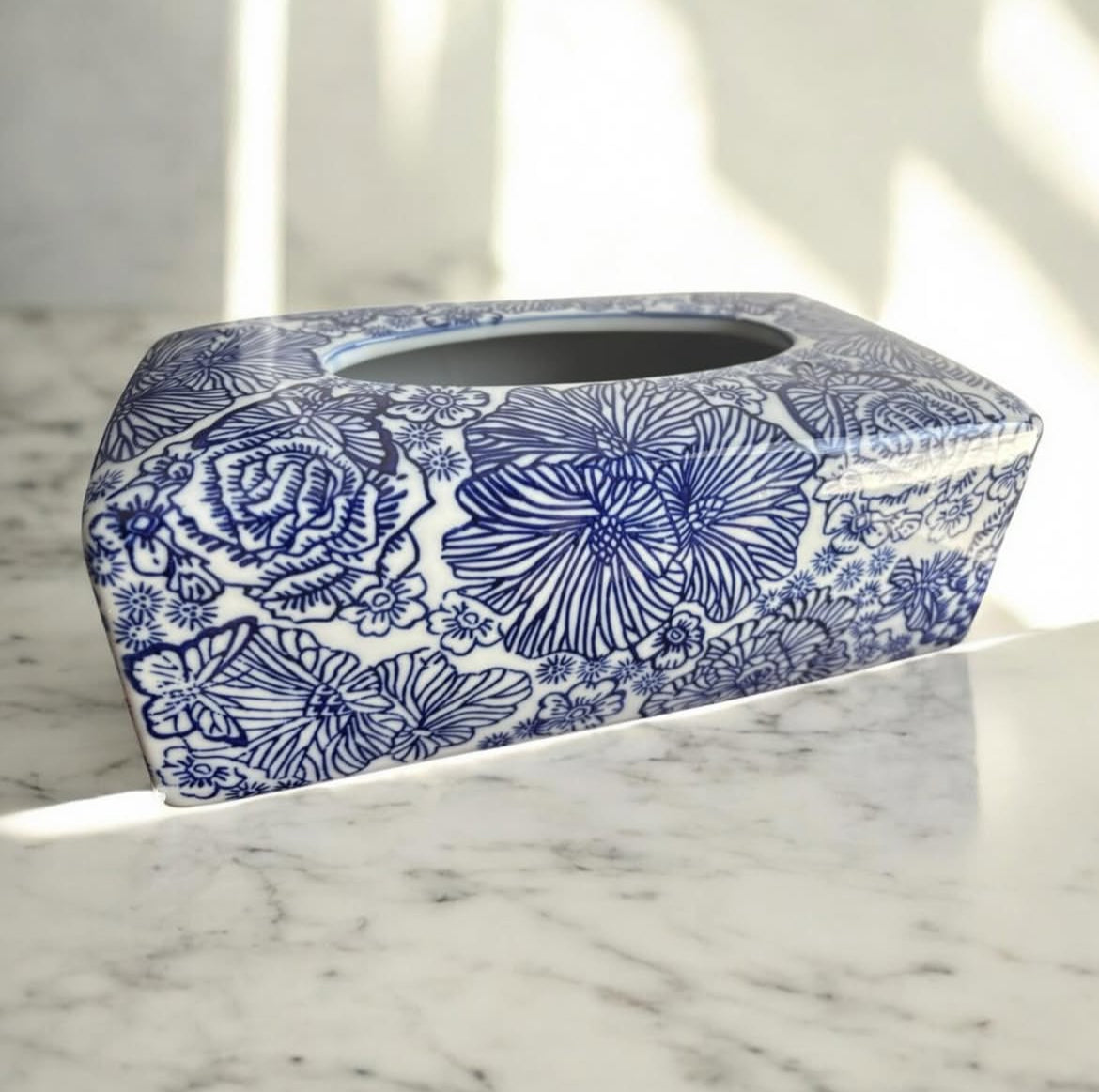 Bleu Blanc Hand-Painted Tissue Box