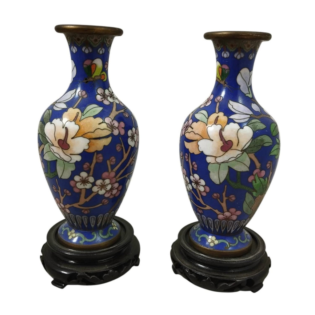 Vintage Cloisonné Vase Pair – Smooth Finish – China