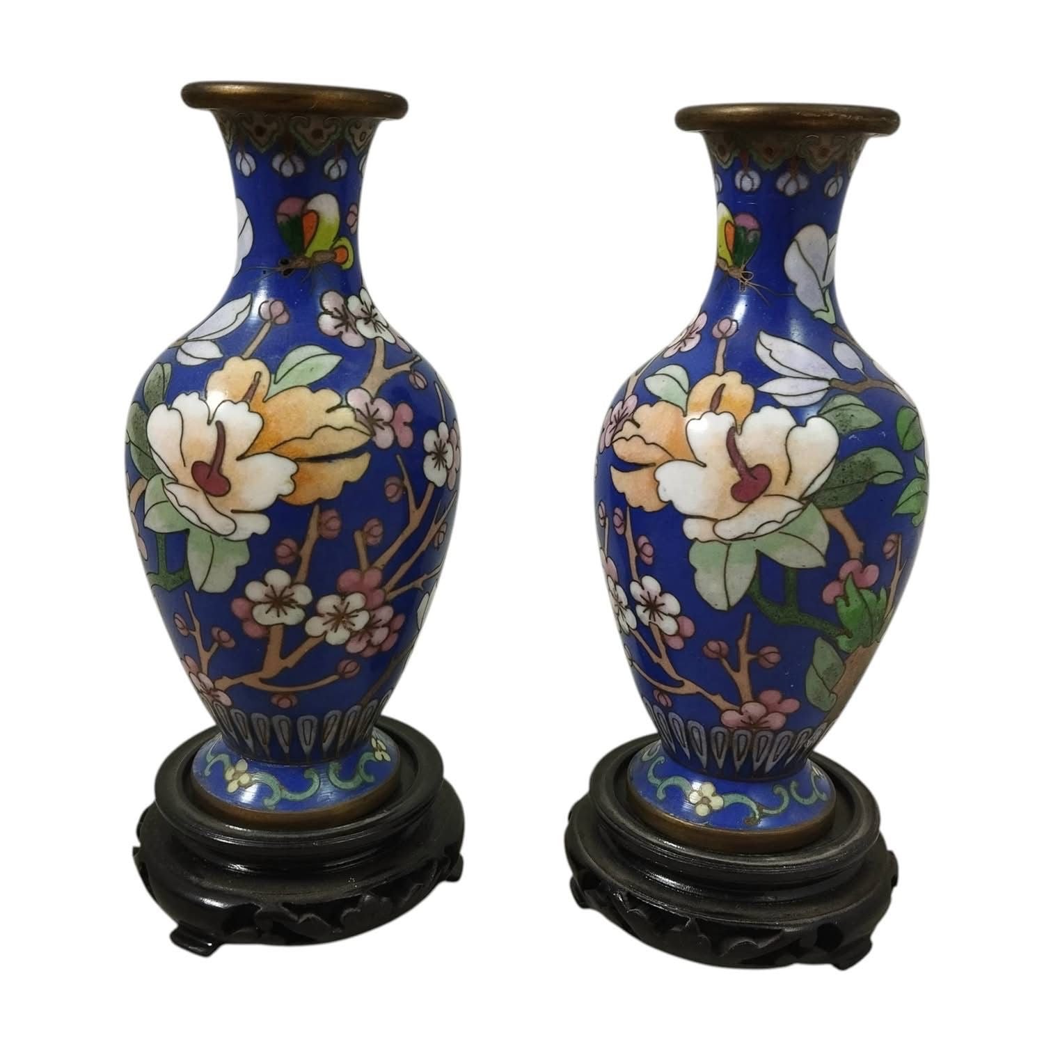 Vintage Cloisonné Vase Pair – Smooth Finish – China