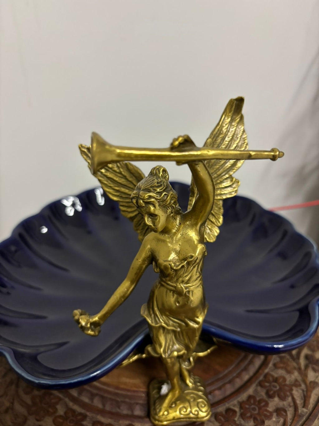 Stamped Porcelain Centerpiece with Solid Bronze Figurine – Cobalt Color