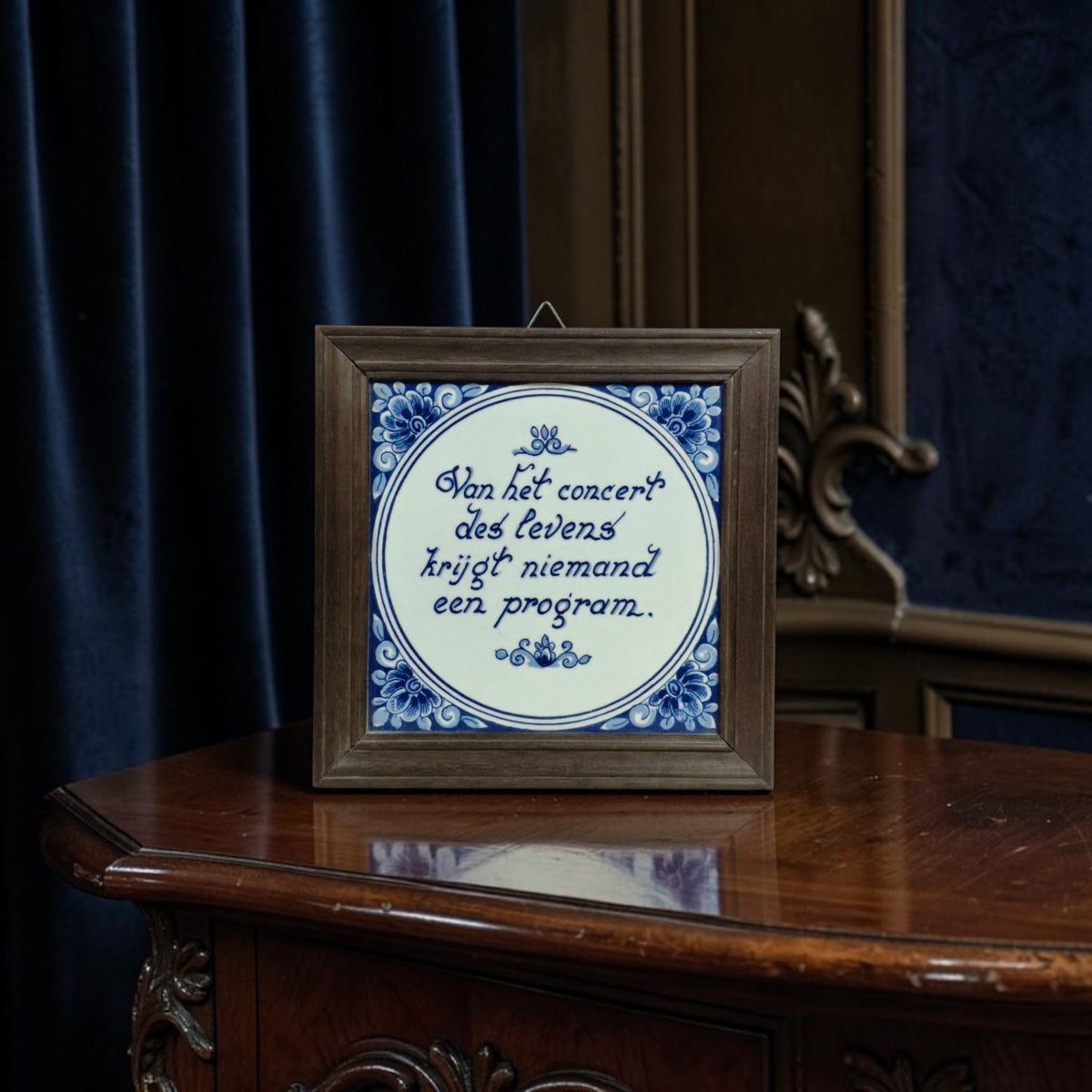 Dutch Delft Porcelain Plaque with Wooden Frame