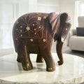 Indian Rosewood Elephant: Hand-Carved with Natural Ivory Inlay