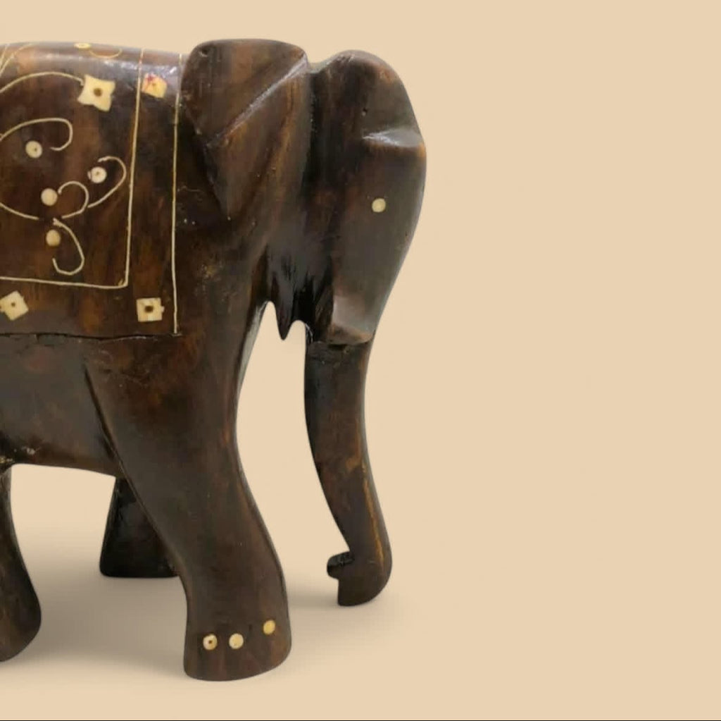Indian Rosewood Elephant: Hand-Carved with Natural Ivory Inlay
