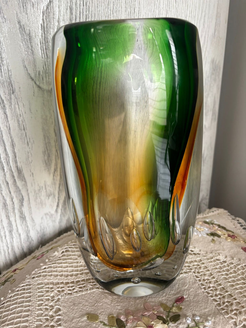 Heavy Murano Italian Glass Vase – Rare Form – Multicolored