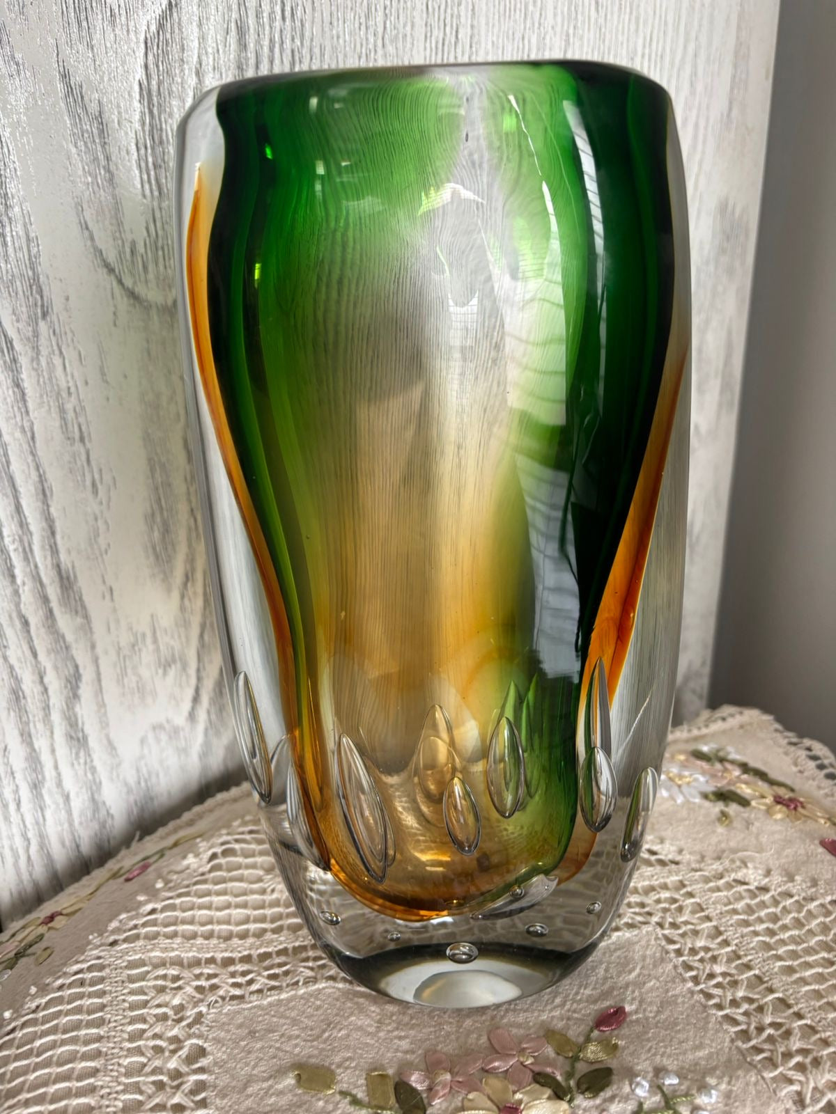Heavy Murano Italian Glass Vase – Rare Form – Multicolored