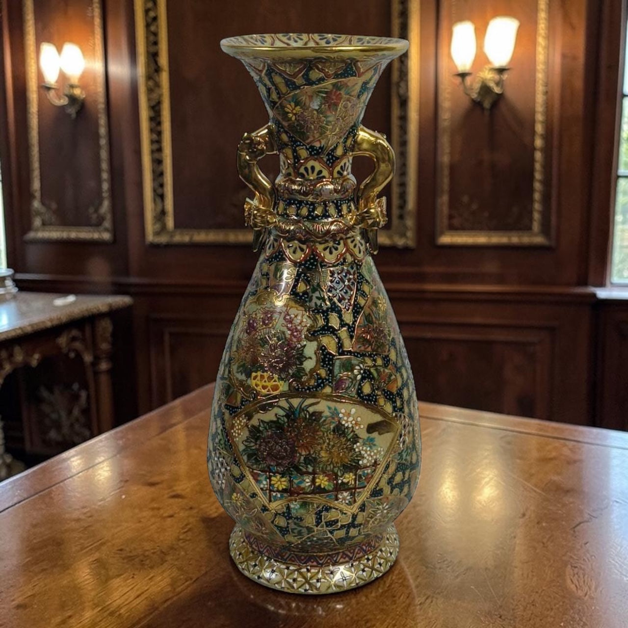 Chinoiserie Satsuma Porcelain Vase – Raised Miniature Handcrafted Design