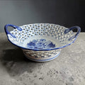 Large Bleu Blanc Porcelain Fruit Plate – Pierced Floral Design