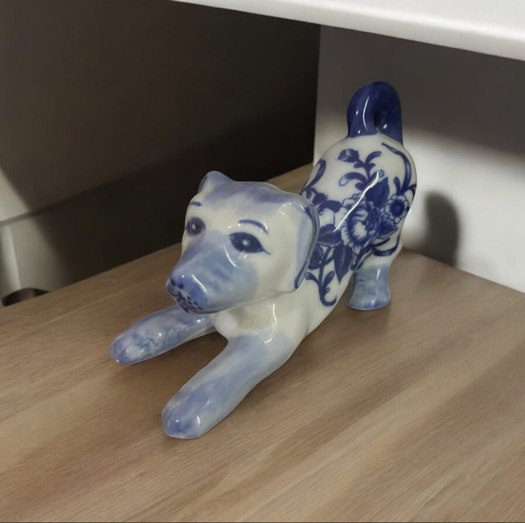 Bleu Blanc Porcelain Dog Figurine