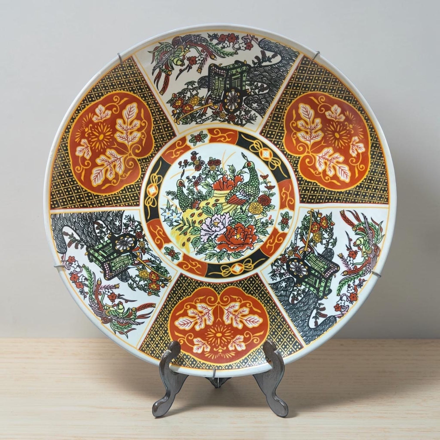 Large Chinoiserie Porcelain Platter – Huifeng Stamped – Gold & Miniature Design