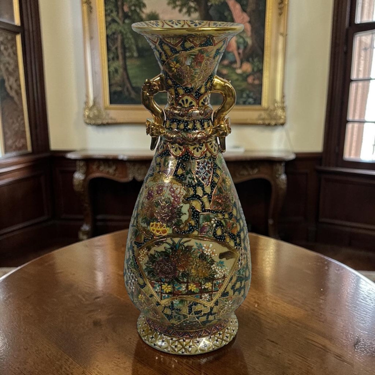Chinoiserie Satsuma Porcelain Vase – Raised Miniature Handcrafted Design