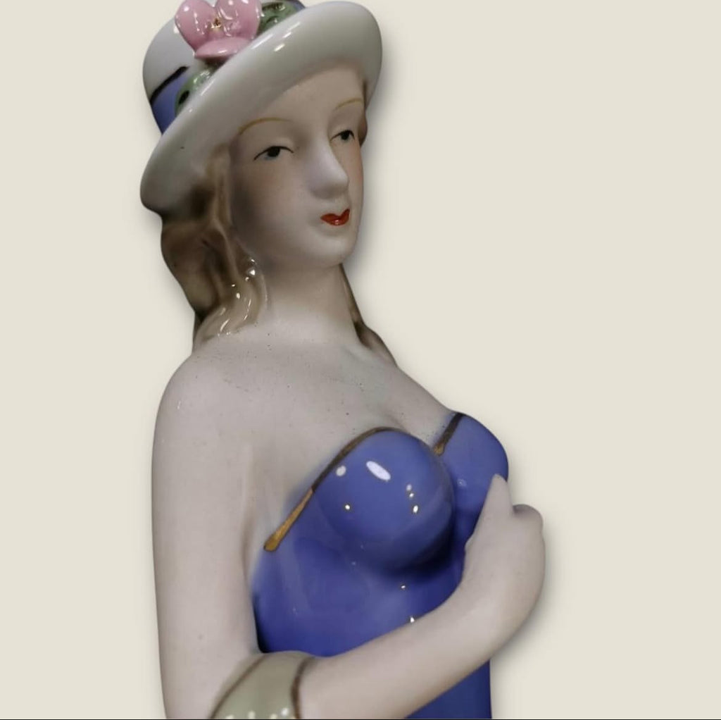 European Bleu Blanc Porcelain Figurine – Bride with Bonnet and Bouquet