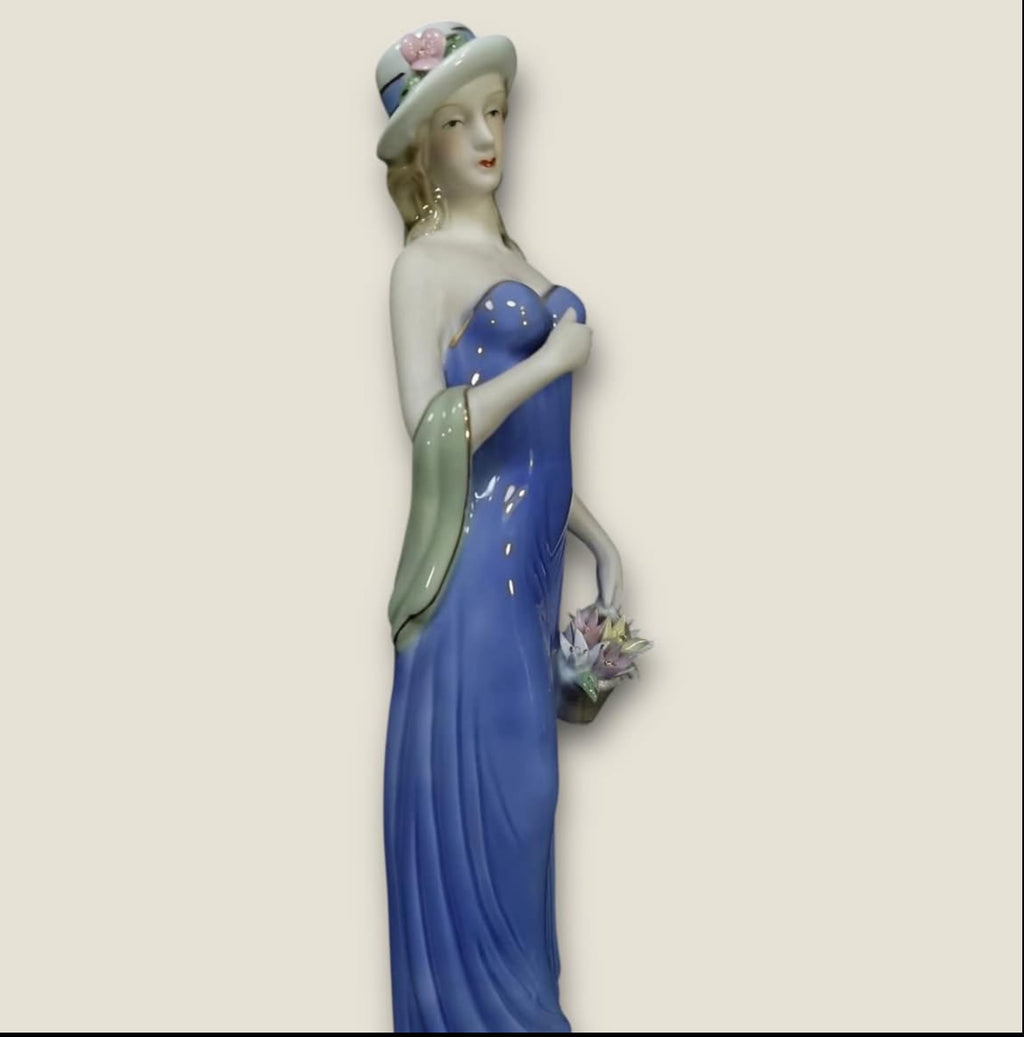 European Bleu Blanc Porcelain Figurine – Bride with Bonnet and Bouquet