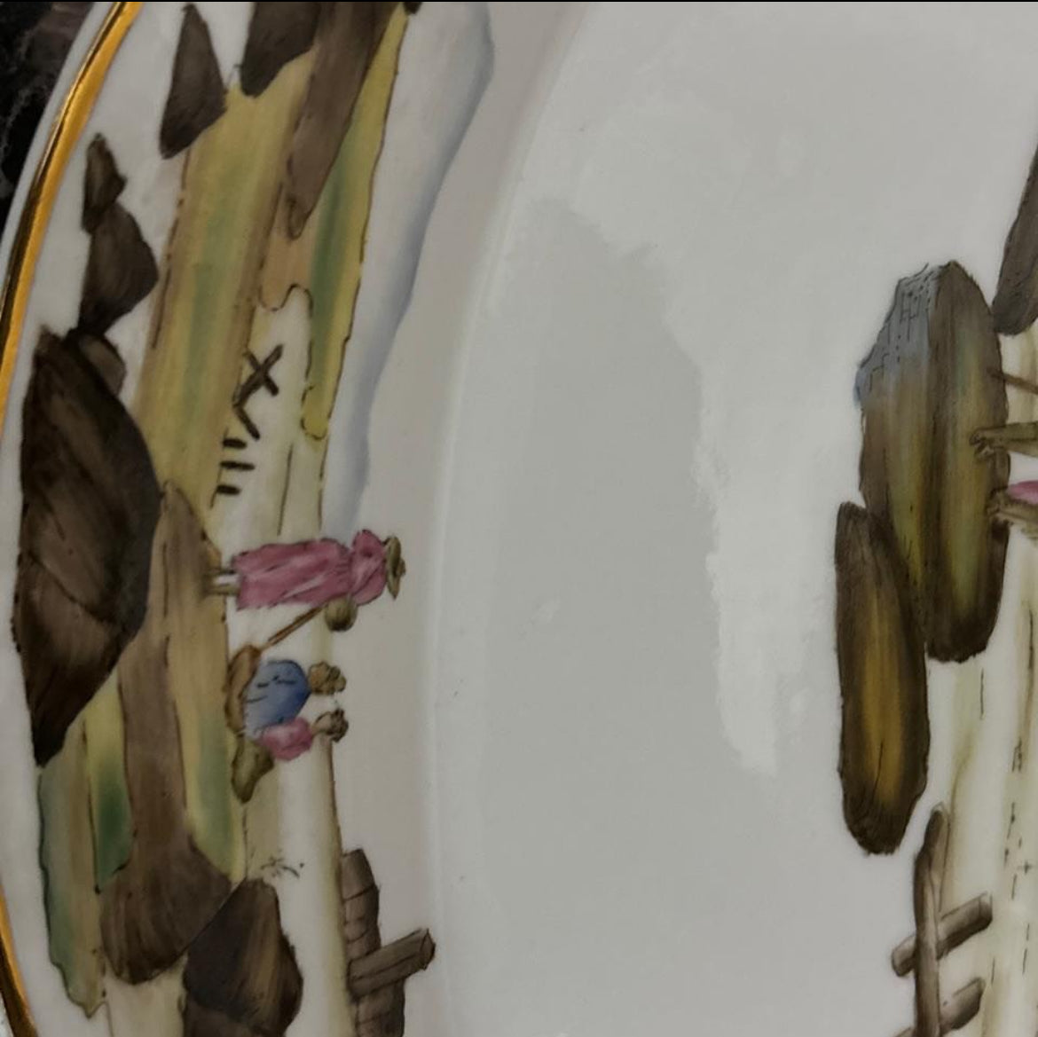 Hand-Painted Gold-Accented Fishermen Porcelain Platter